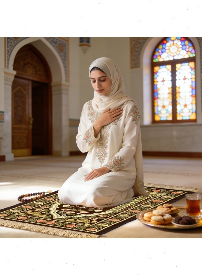 Ramadan Prayer Mat Set, Islamic Prayer Rug with Bag, Portable Foldable & Elegant Design for Muslim Prayer, Home, Travel, Eid Gift - Image 3